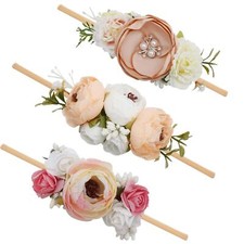 Baby Girl Floral Headbands Set - 3pcs Flower Crown Elastic Hairband Newborn T...