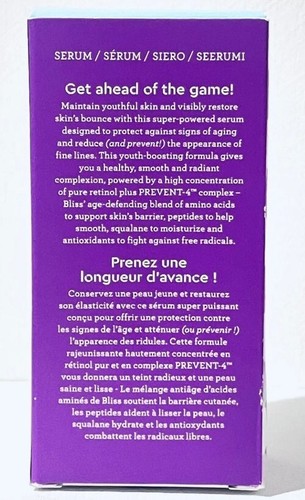 Bliss Youth Got This Prevent-4 + Pure Retinol Advanced Skin Smoothing Serum- NIB - Picture 2 of 2