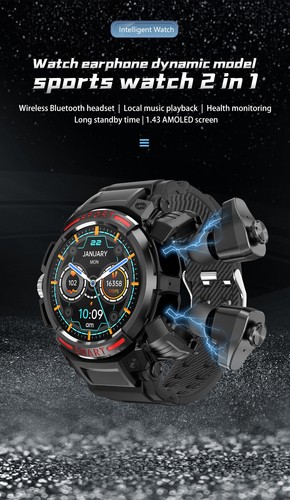 2 IN 1 Smart Watch Bluetooth Smartwatch Headset Music Call Sport Fitness Tracker - Picture 2 of 14