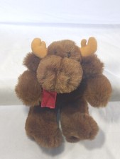 Moose Stuffed Plush 8" Dakin Vintage '93 Red Ribbon Bow Soft Brown