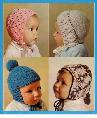 Knitting pattern copy 0501. Baby bonnets & helmets. 6-15 months. DK ...