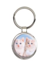 Cat : Gift Round Keychain Cute Kitten Pet Animal White Feline Pets Lover Mom