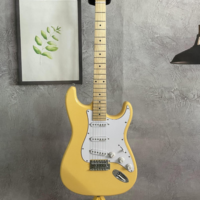 Cream Yellow Color ST Solid Electric Guitar String Through The Body 3S Pickups