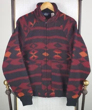 VTG WOOLRICH Mens Made in USA Sz Medium Wool Bomber Jacket Aztec Southwest Red
