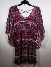 NWT J. Gee Flowy Pink Criss Cross Wide Bell Sleeve Light Beach Dress Size Medium