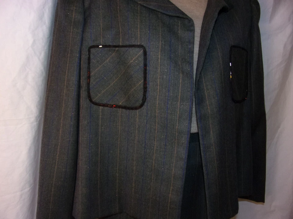 Traje Falda Vintage Carolina Herrera Saks Quinto Gris Detalle Lentejuelas Rayas 12 Foto 2 de 4