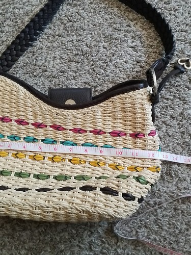 Brighton Straw Woven and Leather Trim Shoulder Handbag Multicolor Leather Strap - Picture 10 of 11