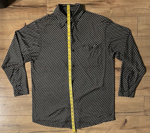 Adolfo Shirt Mens Black Striped Button Up Vintage Polyester Size Large L - Picture 3 of 4