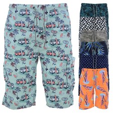 Mens Swimming Board Swim Shorts Elasticated Waist Surf Cargo Printed Beachwear