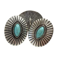 3PC Antiqued Silver Turquoise Metal Buttons Sewing Button with Shank 34X27mm