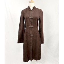 Vintage Brown Linen Mandarin Duster Jacket Sm...