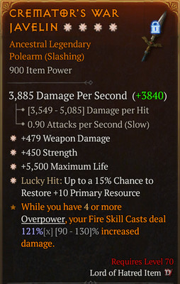  DIABLO 4 SEASON 14 DA Polearm 4GA WD + Strength + Life + LH:Resource GGEIV