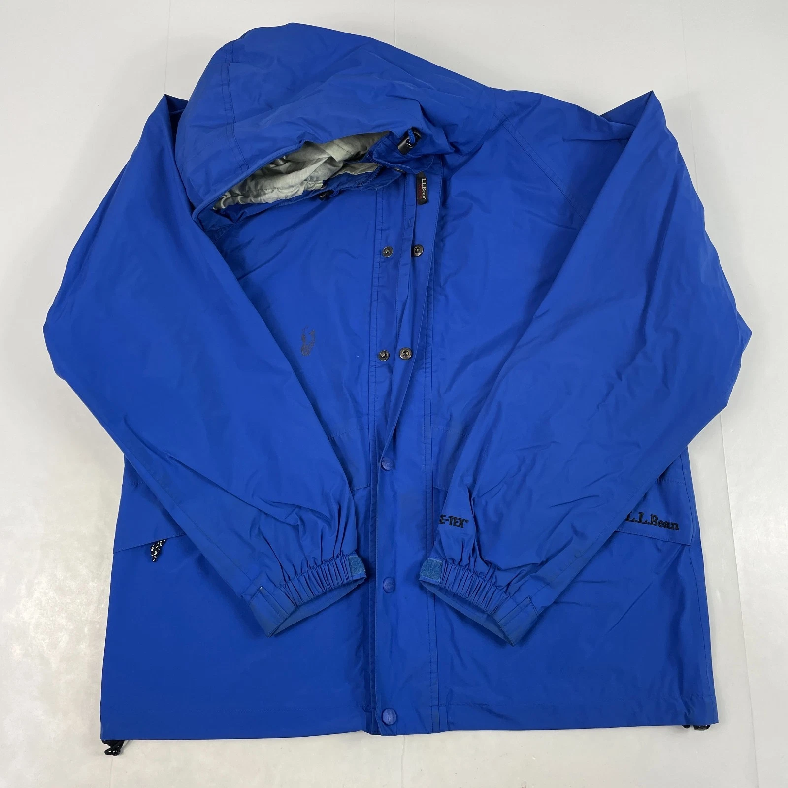 VINTAGE LL Bean Jacket Mens Medium Blue Goretex Waterproof Hooded Hiking Fishing