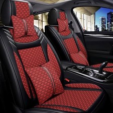 Universal Car Seat Covers 5-piece Red Monogram Pattern Full Set Front Airbag