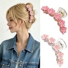 2PCS Cherry Blossom Hair Claw Clip - Pink Floral Hair Accessory for Women