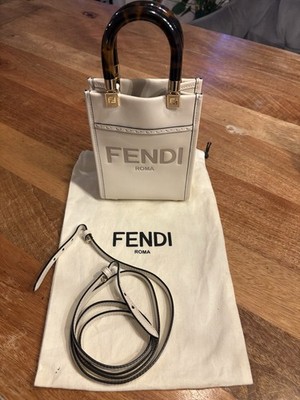 FENDI 2way Shoulder Bag Sunshine Shopper Small Ivory Leather Canvas