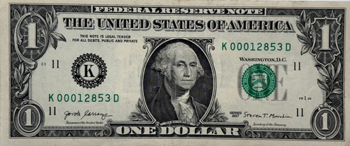 12853 ZIP CODE Fancy Serial Number North Creek, NY One Dollar Bill | K00012853D - Picture 2 of 3