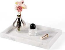Real Natural Marble Tray, 11.7" x 7.8" Decorative Vanity Tray for Bathroom