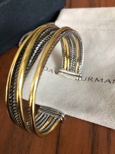 David Yurman Crossover Two Row Cuff Bracelet Sterling Silver 18K Gold