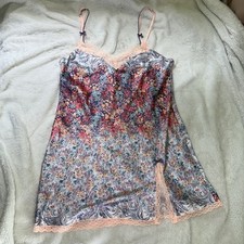 Victorias Secret Chemise L Satin Lace Floral Sleepwear Slip Dress Nightie Slit