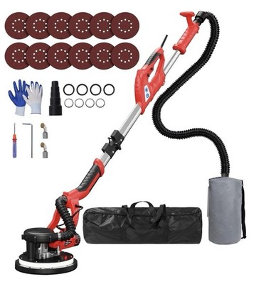 Drywall Sander 950W Telescopic Vacuum LED Light Dust Removal 12 Sandpapers Bag