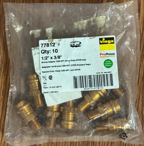NEW 10PK Viega 77812 Bronze 1/2" x 3/8" ProPress Adapter C x M NPT ~ Free Ship.