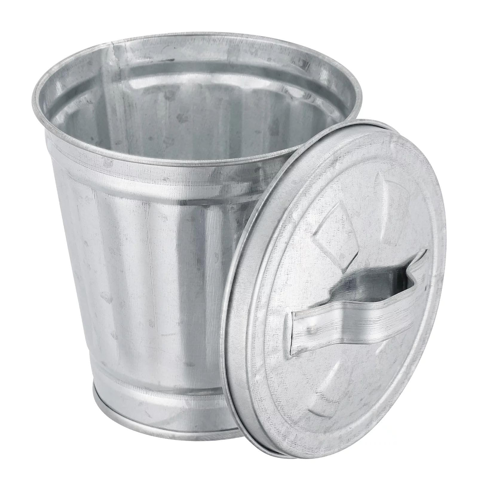 Mini Galvanized Trash Can with Lid, Mini Wastebasket Small Metal Buckets with