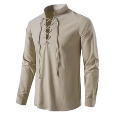 Men's Casual Cotton Linen Shirt Long Sleeve Vintage Yoga Tee S-XXXL Gift Tee