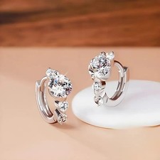 2.20 Ct Round Cut Simulated Diamond Women's Hoop Earrings 14k White Gold Plated