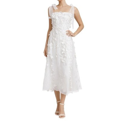 knee length dresses for ladies Magda Butrym Flower Applique Ivory Midi Dress – ABC Dress Hire