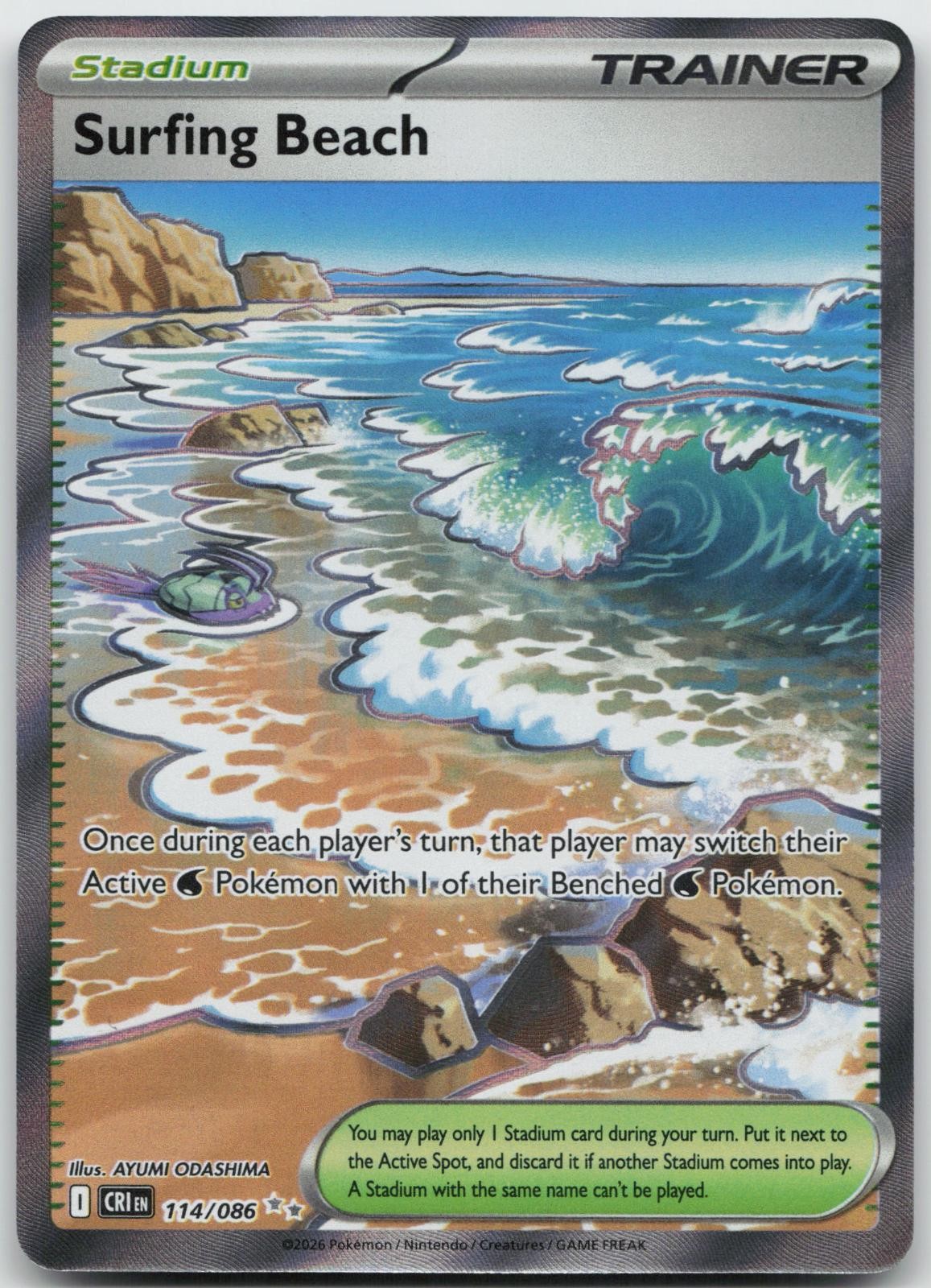 Surfing Beach 114/086 Ultra Rare Chaos Rising Pokemon Holo Near Mint