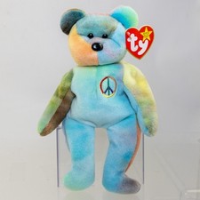TY Beanie Baby - PEACE the Ty-Dyed Bear Green/Blue  8.5 inch  MWMT 