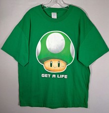 Mario Y2k Nintendo T-shirt Green Get A Life Mushroom Sz XL 1 Up Extra Life 2008