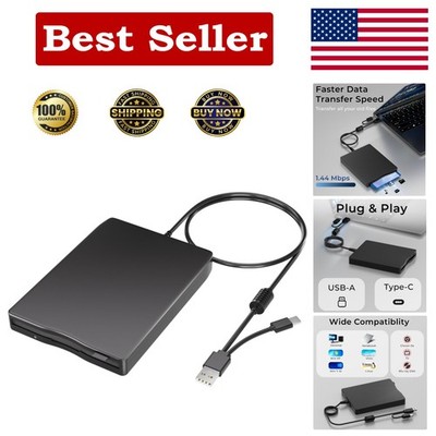 Lightweight USB Floppy Drive for PCs - Durable External Disk Reader with Type-C