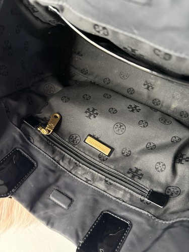 Tory Burch Ella Patent Logo Tote Bag Black - Picture 8 of 13