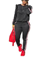 Women's 2 Piece Outfits Ruffle Sleeve Sweatshirt and Pants Sweatsuits Set Tra...