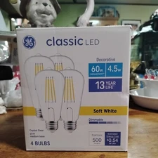 GE Classic 60W EQ ST19 Soft White Medium Base Dimmable LED Light Bulb (4 Pack)
