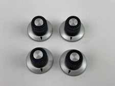 Ridged Plastic Control Knob w/ Aluminium Skirt 1.25" Base 1/4" Shaft Set of 4