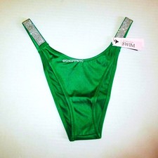 Victoria Secret Swim Shine Strap Brazilian Bottom M L XL Verdant Green Bling