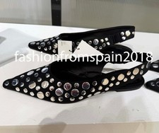 ZARA NEW WOMAN STUDDED SLINGBACK FLATS SHOES BLACK 35-42 1533/710/800