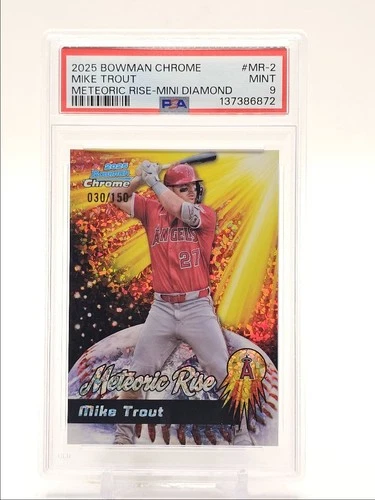 MIKE TROUT 2025 BOWMAN CHROME METEORIC RISE MINI DIAMOND /150 PSA 9 Q5786