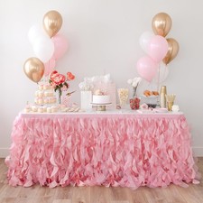 Coral Pink Tutu Table Skirt 9ft with Double Layer Organza Willows. Princess P...