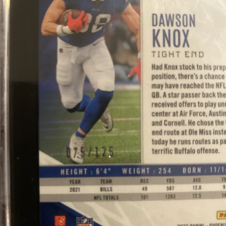 2022 Dawson Knox Panini Phoenix #3 Red Lazer 75/125 Graded SGC 10 - Image 3 of 4