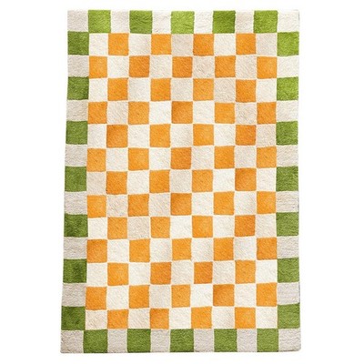 Hand Tufted  Orange Green combo Handmade Design Carpet Rug