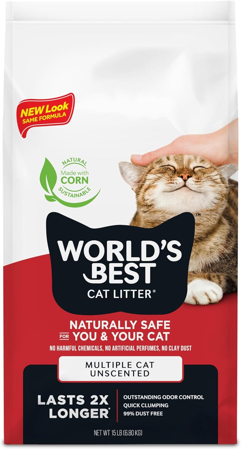 WORLD'S BEST CAT LITTER Multiple Cat Unscented, 15-Pounds - 