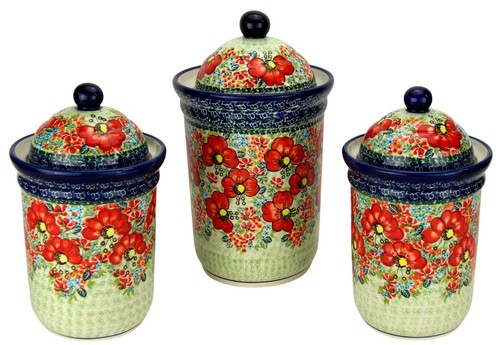 Polish Pottery 3-Piece Kitchen Canister Set by Zaklady - 80 oz. & 45 oz. - Picture 2 of 4