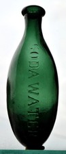 Sode or Ale Bottle, Soda Water, emerald green, round bottom or torpedo form,