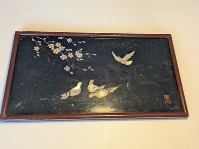 Vintage Japanisches Lack Tablett Perlmutt Inaid Vögel Tablett