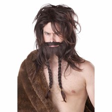 Viking Barbarian Dwarf Brown Men Costume Wig Beard  Moustache