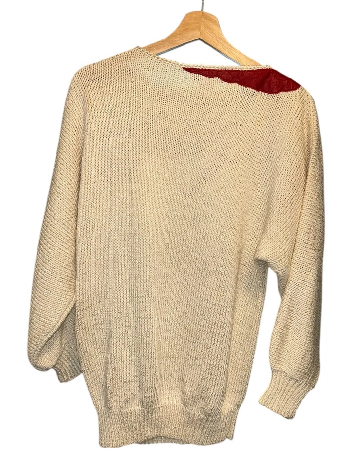 Suéter de punto adornado con apliques de pájaros Nannell de colección años 80 para mujer talla pequeña rojo marfil Foto 3 de 4